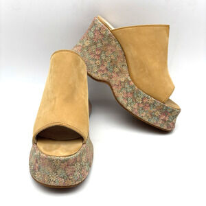 Vintage 90s XOXO Beige Genuine Leather Floral Tapestry Platform Sandals 7.5